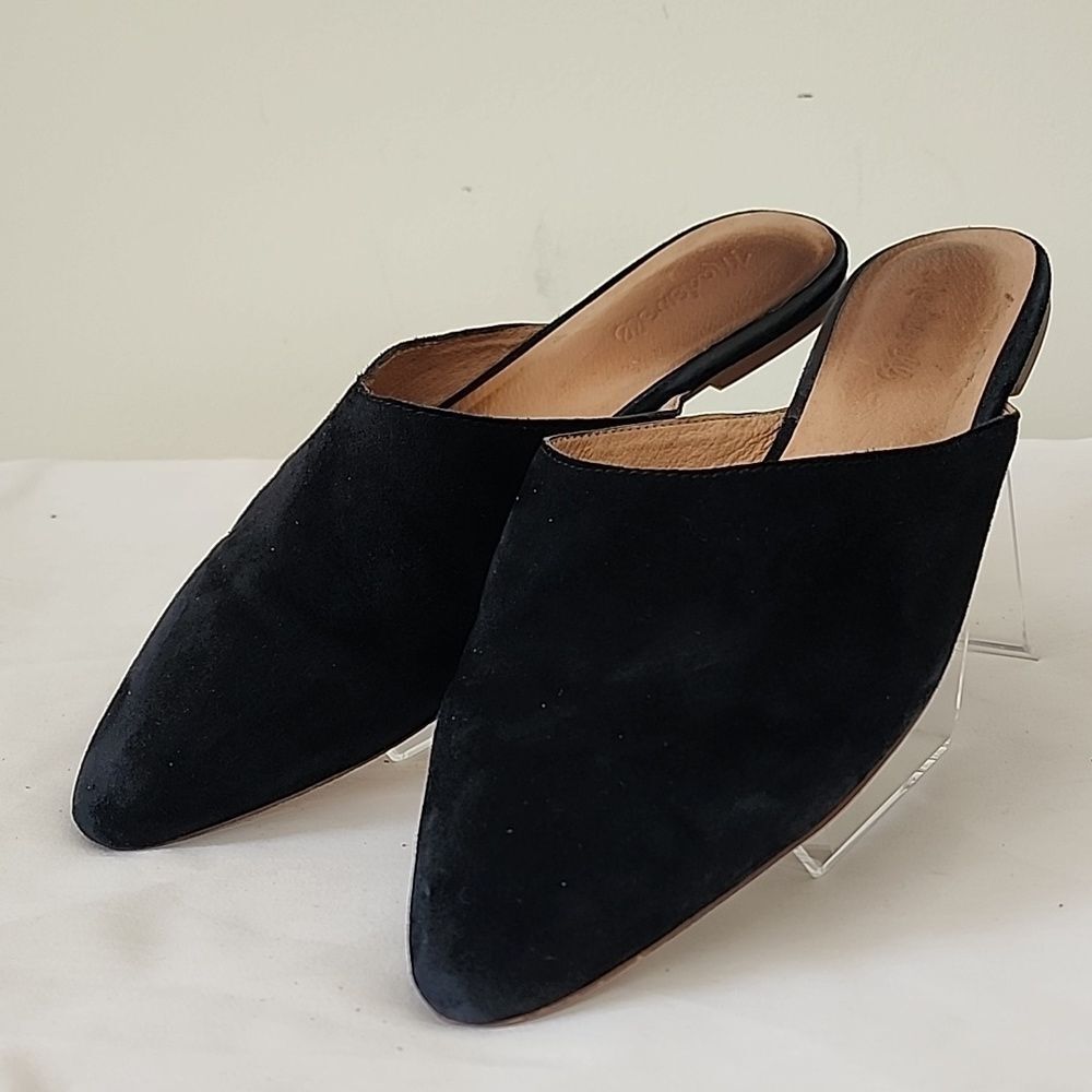 Madewell Black Suede Almond Toe Slippers Open Heel Flats 10 AC